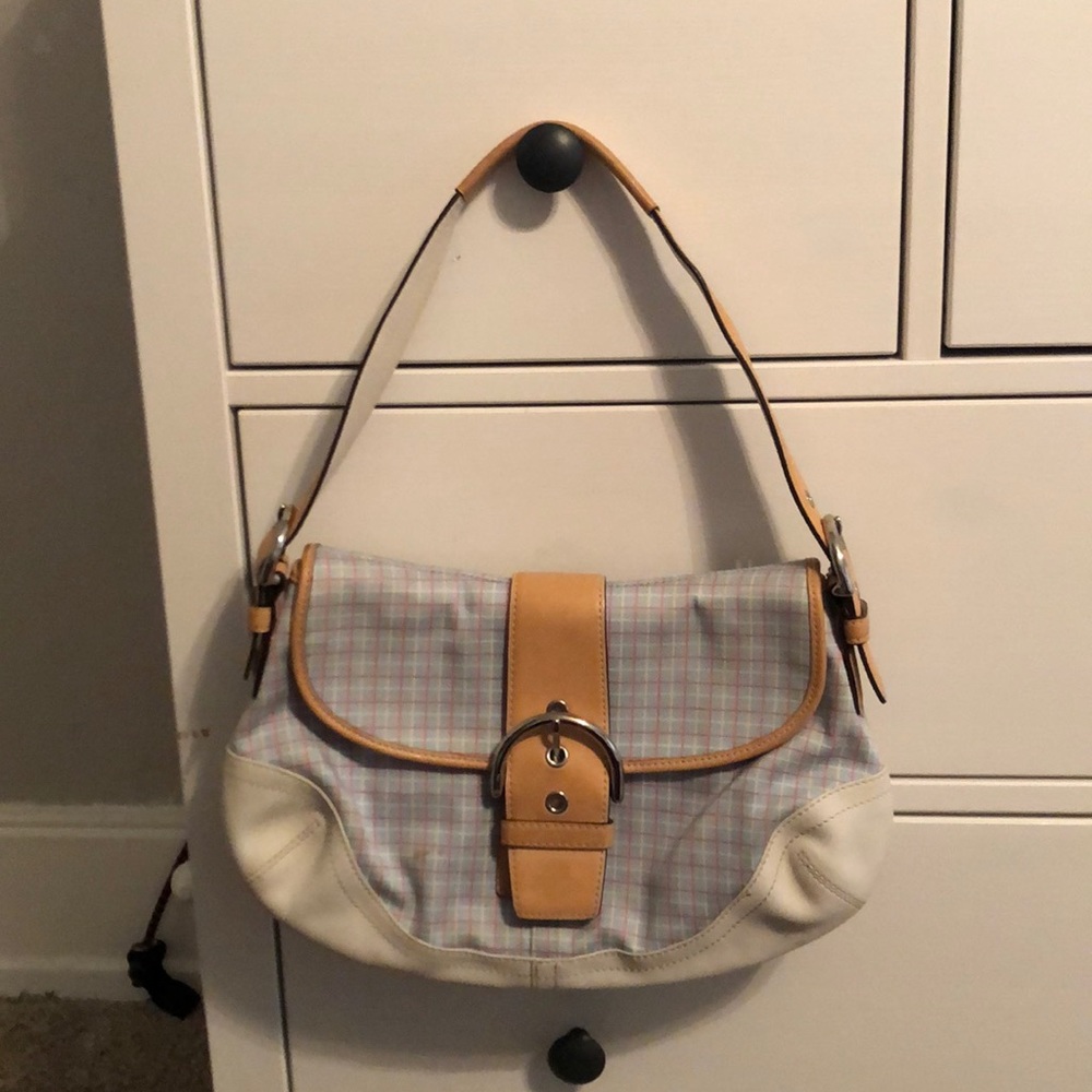 Coach Pastel Blue Plaid Hobo